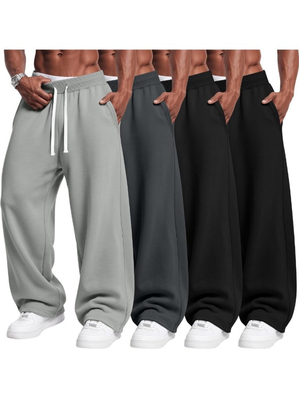 Men's Open Bottom Sweatpants 4 Pack with Pockets | Comfortable & Stylish